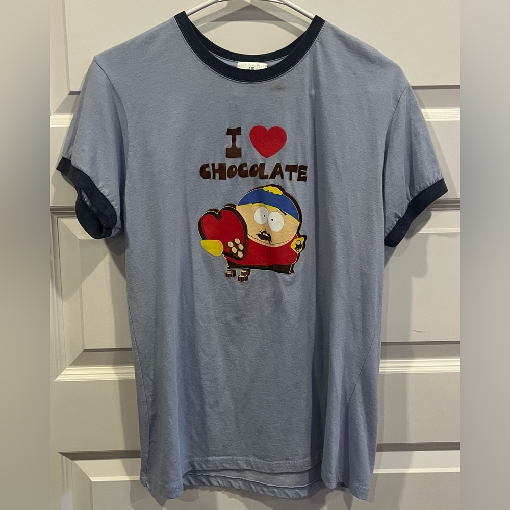Vintage 2000’s South Park Women’s Blue T-Shirt Cartman “I ❤️ Chocolate” Size 2X